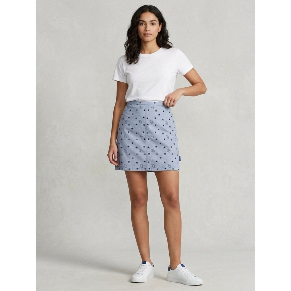 Vintage 90's Tommy Hilfiger Jeans Woven Cotton Navy Stars Mini Skirt Size 11/31